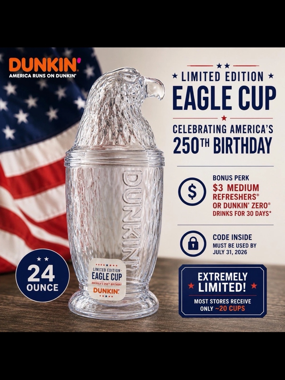 Limited Edition Eagle Cup - Dunkin’ Donuts w/ unused coupon included